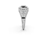 Silver Hexagon Bezel Fancy Black Asscher Cut Diamond Milgrain Split Shank Ring_38