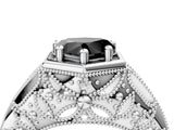 Silver Hexagon Bezel Fancy Black Heart Cut Diamond Milgrain Split Shank Ring_10
