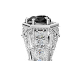 Silver Hexagon Bezel Fancy Black Heart Cut Diamond Milgrain Split Shank Ring_11