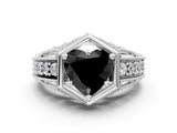 Silver Hexagon Bezel Fancy Black Heart Cut Diamond Milgrain Split Shank Ring_6