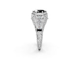 Silver Hexagon Bezel Fancy Black Oval Cut Diamond Milgrain Split Shank Ring_110