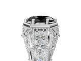 Silver Hexagon Bezel Fancy Black Oval Cut Diamond Milgrain Split Shank Ring_17