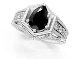 Silver Hexagon Bezel Fancy Black Pear Cut Diamond Milgrain Split Shank Ring_85