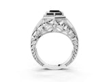 Silver Hexagon Bezel Fancy Black Princess Cut Diamond Milgrain Split Shank Ring_9