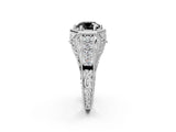Silver Hexagon Bezel Fancy Black Round Cut Diamond Milgrain Split Shank Ring_8