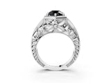 Silver Hexagon Bezel Fancy Black Round Cut Diamond Milgrain Split Shank Ring_9