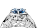 Silver Hexagon Bezel Fancy Blue Asscher Cut Diamond Milgrain Split Shank Ring_10