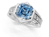 Silver Hexagon Bezel Fancy Blue Asscher Cut Diamond Milgrain Split Shank Ring_7