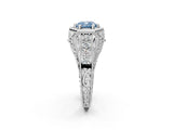 Silver Hexagon Bezel Fancy Blue Cushion Cut Diamond Milgrain Split Shank Ring_110