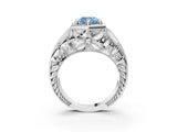 Silver Hexagon Bezel Fancy Blue Cushion Cut Diamond Milgrain Split Shank Ring_111