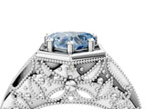 Silver Hexagon Bezel Fancy Blue Heart Cut Diamond Milgrain Split Shank Ring_10