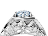 Silver Hexagon Bezel Fancy Blue Oval Cut Diamond Milgrain Split Shank Ring_10