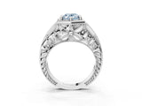 Silver Hexagon Bezel Fancy Blue Oval Cut Diamond Milgrain Split Shank Ring_9
