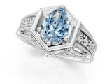 Silver Hexagon Bezel Fancy Blue Pear Cut Diamond Milgrain Split Shank Ring_85