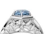 Silver Hexagon Bezel Fancy Blue Princess Cut Diamond Milgrain Split Shank Ring_10