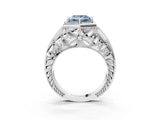 Silver Hexagon Bezel Fancy Blue Princess Cut Diamond Milgrain Split Shank Ring_9