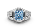 Silver Hexagon Bezel Fancy Blue Radiant Cut Diamond Milgrain Split Shank Ring_36