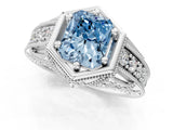 Silver Hexagon Bezel Fancy Blue Radiant Cut Diamond Milgrain Split Shank Ring_37
