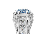 Silver Hexagon Bezel Fancy Blue Round Cut Diamond Milgrain Split Shank Ring_11