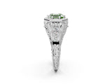 Silver Hexagon Bezel Fancy Green Asscher Cut Diamond Milgrain Split Shank Ring_14