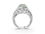 Silver Hexagon Bezel Fancy Green Asscher Cut Diamond Milgrain Split Shank Ring_15