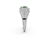 Silver Hexagon Bezel Fancy Green Heart Cut Diamond Milgrain Split Shank Ring_8