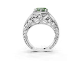 Silver Hexagon Bezel Fancy Green Heart Cut Diamond Milgrain Split Shank Ring_9