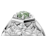Silver Hexagon Bezel Fancy Green Marquise Cut Diamond Milgrain Split Shank Ring_10
