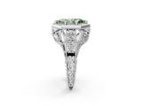 Silver Hexagon Bezel Fancy Green Marquise Cut Diamond Milgrain Split Shank Ring_8