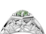 Silver Hexagon Bezel Fancy Green Pear Cut Diamond Milgrain Split Shank Ring_16