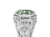 Silver Hexagon Bezel Fancy Green Pear Cut Diamond Milgrain Split Shank Ring_17