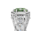 Silver Hexagon Bezel Fancy Green Radiant Cut Diamond Milgrain Split Shank Ring_41