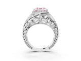 Silver Hexagon Bezel Fancy Pink Asscher Cut Diamond Milgrain Split Shank Ring_9