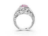Silver Hexagon Bezel Fancy Pink Cushion Cut Diamond Milgrain Split Shank Ring_87
