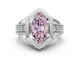 Silver Hexagon Bezel Fancy Pink Marquise Cut Diamond Milgrain Split Shank Ring_6