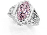 Silver Hexagon Bezel Fancy Pink Marquise Cut Diamond Milgrain Split Shank Ring_7