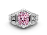Silver Hexagon Bezel Fancy Pink Radiant Cut Diamond Milgrain Split Shank Ring_30