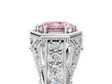 Silver Hexagon Bezel Fancy Pink Radiant Cut Diamond Milgrain Split Shank Ring_35