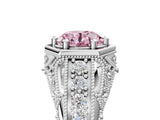 Silver Hexagon Bezel Fancy Pink Round Cut Diamond Milgrain Split Shank Ring_11