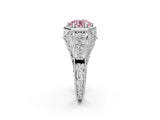 Silver Hexagon Bezel Fancy Pink Round Cut Diamond Milgrain Split Shank Ring_8