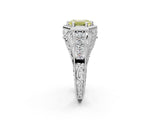 Silver Hexagon Bezel Fancy Yellow Emerald Cut Diamond Milgrain Split Shank Ring_8