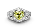 Silver Hexagon Bezel Fancy Yellow Heart Cut Diamond Milgrain Split Shank Ring_12