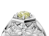 Silver Hexagon Bezel Fancy Yellow Marquise Cut Diamond Milgrain Split Shank Ring_10
