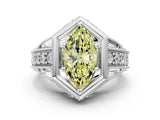 Silver Hexagon Bezel Fancy Yellow Marquise Cut Diamond Milgrain Split Shank Ring_6