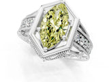 Silver Hexagon Bezel Fancy Yellow Marquise Cut Diamond Milgrain Split Shank Ring_7