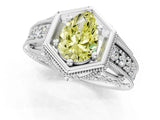 Silver Hexagon Bezel Fancy Yellow Pear Cut Diamond Milgrain Split Shank Ring_37
