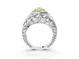 Silver Hexagon Bezel Fancy Yellow Pear Cut Diamond Milgrain Split Shank Ring_39