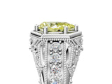 Silver Hexagon Bezel Fancy Yellow Pear Cut Diamond Milgrain Split Shank Ring_41