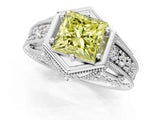 Silver Hexagon Bezel Fancy Yellow Princess Cut Diamond Milgrain Split Shank Ring_7