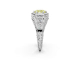 Silver Hexagon Bezel Fancy Yellow Radiant Cut Diamond Milgrain Split Shank Ring_86